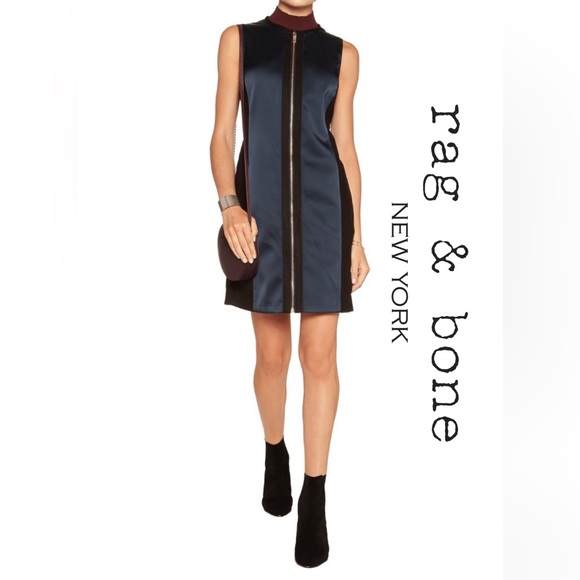 rag & bone Dresses & Skirts - NWOT Rag & Bone Prospect Zip Up Front Satin Wool Paneled Sheath Dress Women’s 4
